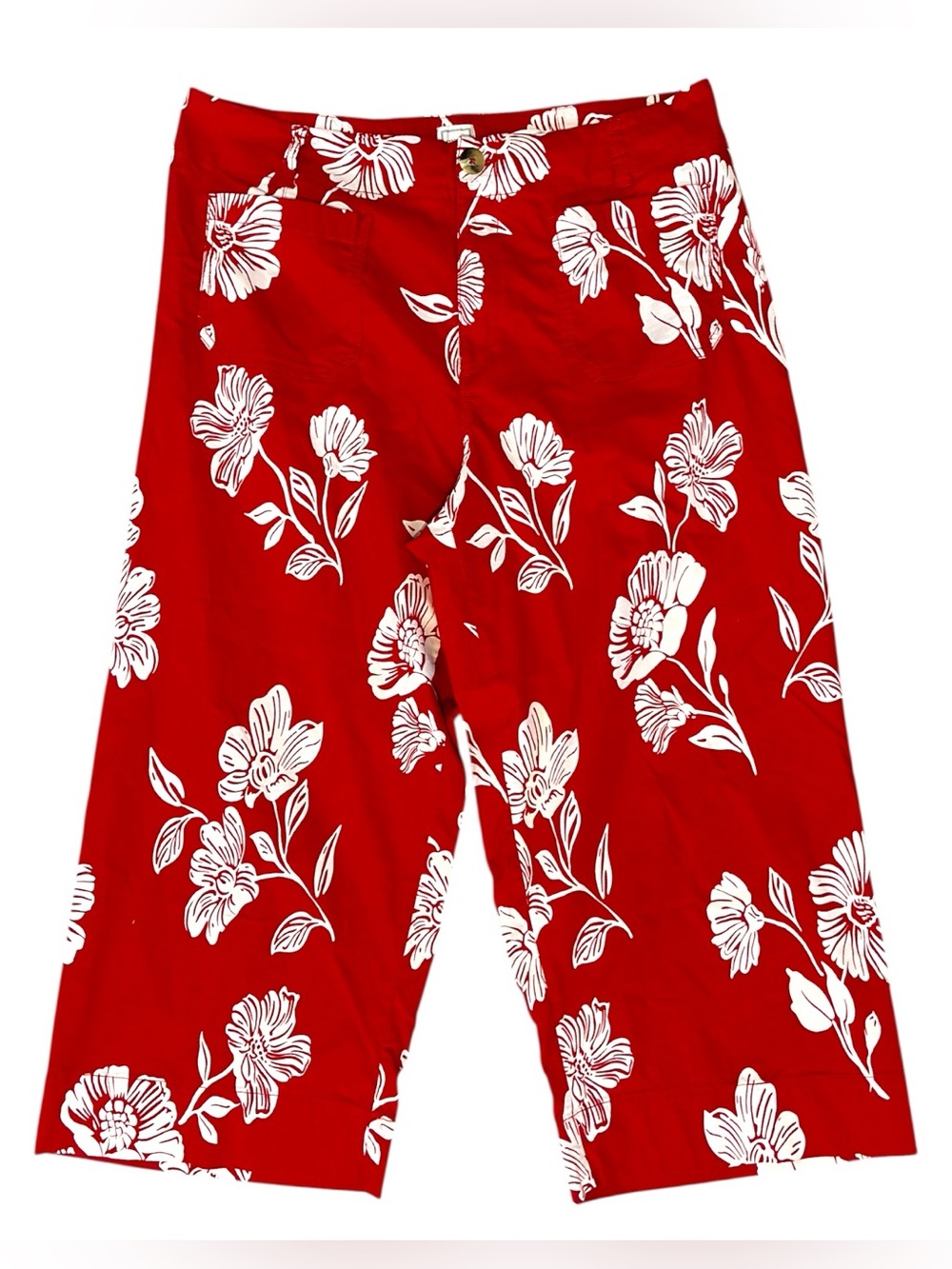 Maeve Anthropologie Colette Crop Wide-Leg Pants Red Floral Size 18W